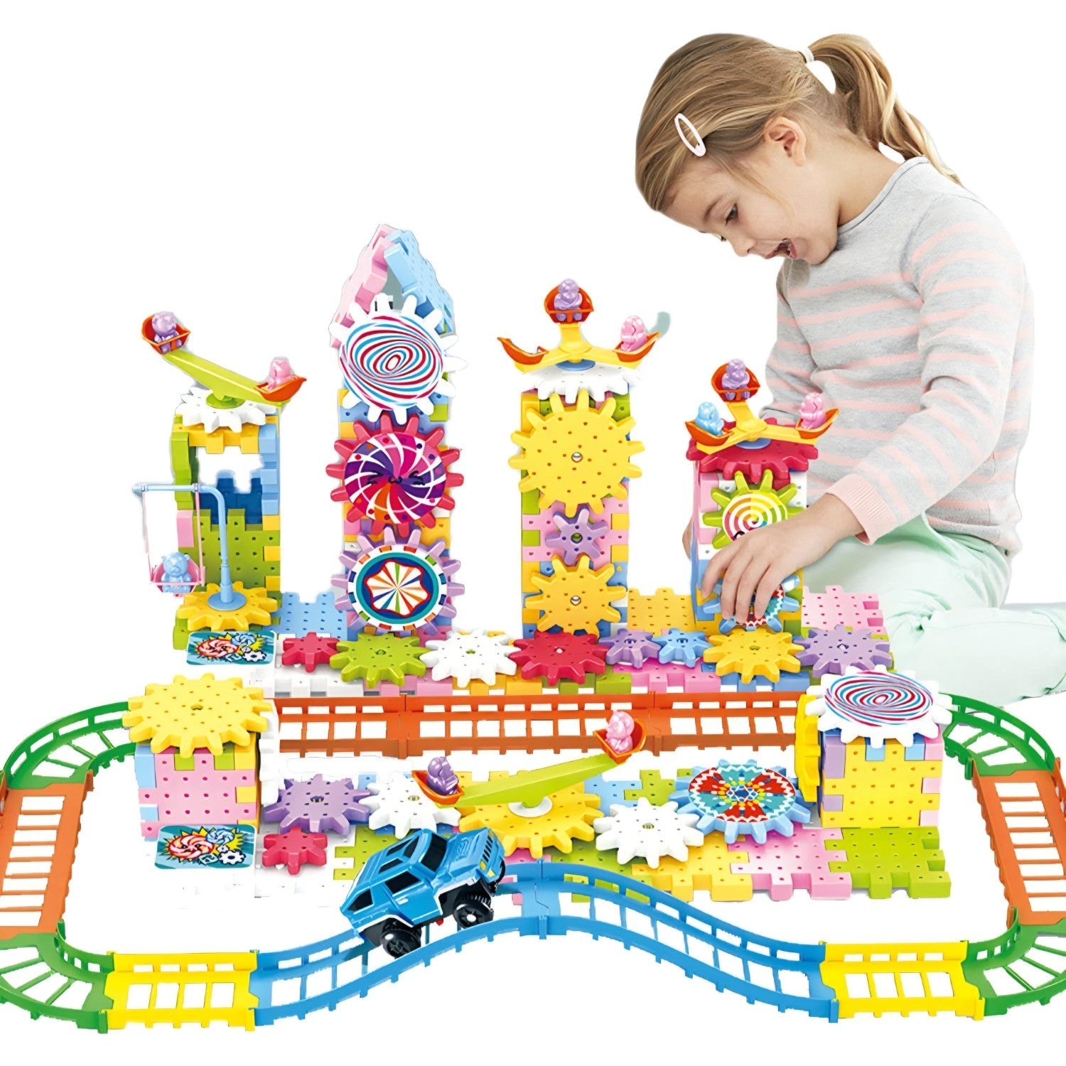 Electric Gear Building Blocks with Track & Battery-Powered Car-203 Pcs